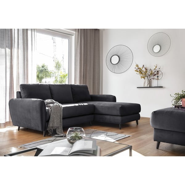 Divano angolare in velluto grigio scuro con poggiapiedi, angolo destro Cosy Claire - Miuform-image-4