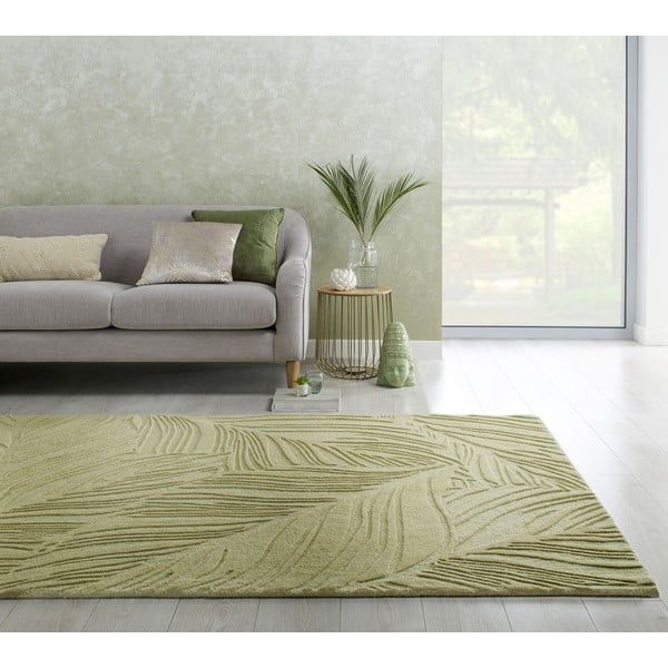 Tappeto in lana verde 200x290 cm Lino Leaf - Flair Rugs-image-1