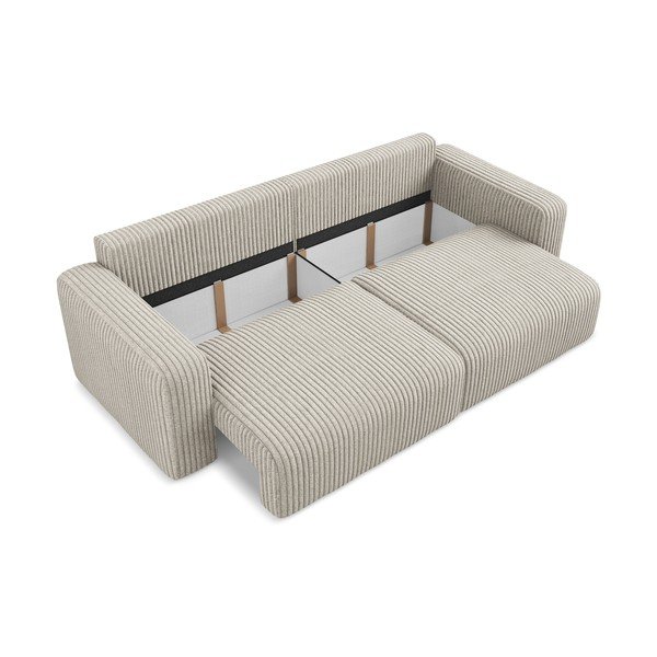Divano beige allungabile/con contenitore con rivestimento in velluto a coste 252 cm Kona – Makamii-image-4