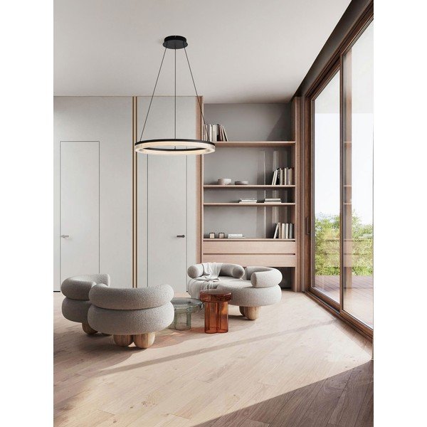 Lampadario LED nero opaco in alluminio con paralume in vetro acrilico con intensità regolabile ø 60 cm Lonela – Nova Luce-image-2