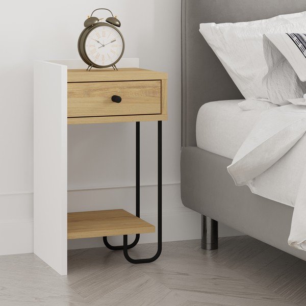 Comodino in rovere bianco/naturale con mensole Mercure - Marckeric-image-4