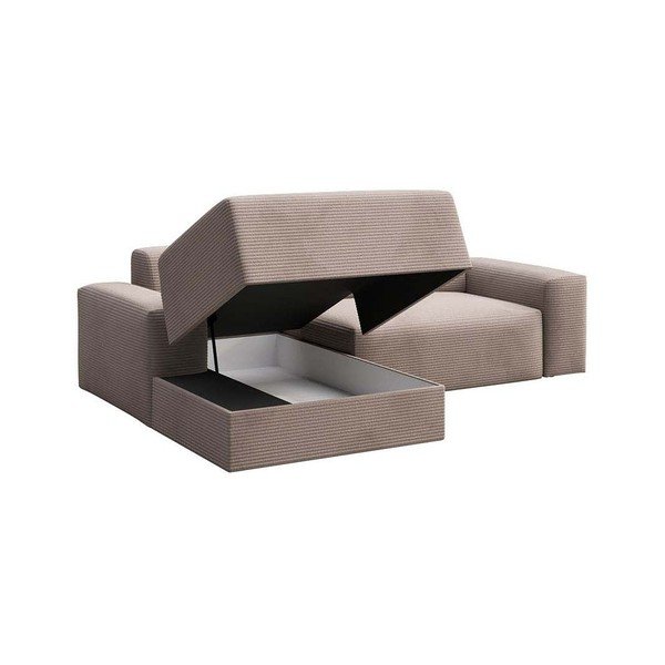 Divano angolare beige allungabile e con contenitore (con penisola a sinistra e chaise lounge) rivestito in velluto a coste Villet – Rodier-image-3