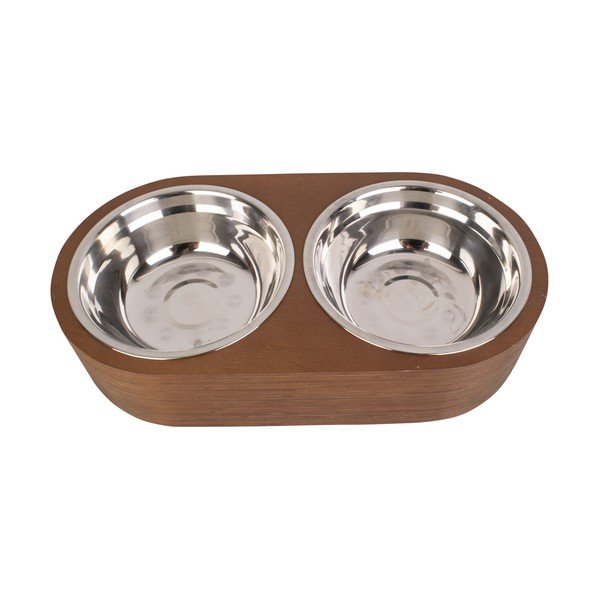 Set di 2 ciotole in metallo con base in legno scuro Pet, larghezza 18 cm Dinner Time - PT LIVING