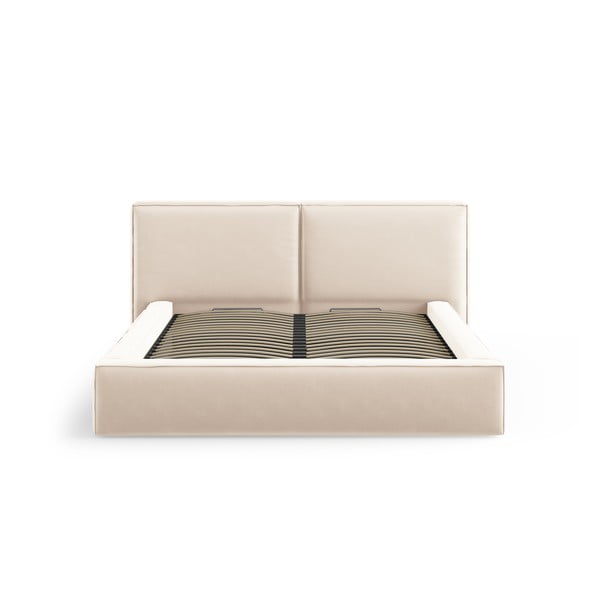 Letto matrimoniale imbottito color crema in velluto con contenitore con rete inclusa 180x200 cm Arendal – Cosmopolitan Design-image-3