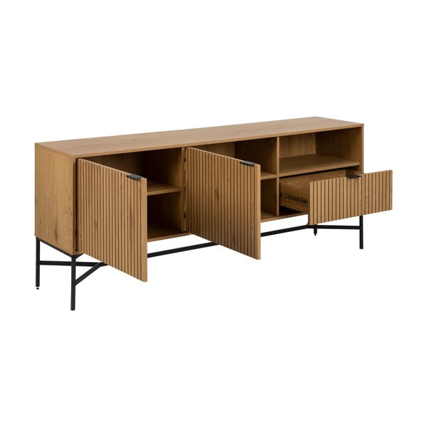 Cassettiera bassa in rovere decorato in colore naturale 180x70 cm Jaipur - Actona-image-3