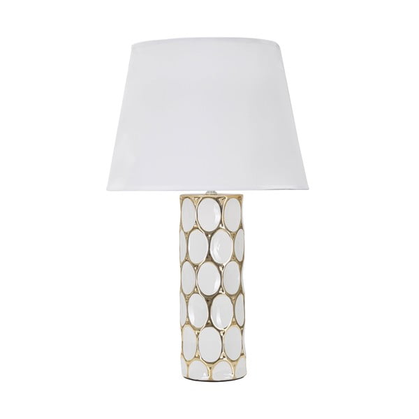 Lampada da tavolo in ceramica con paralume in tessuto bianco e oro (altezza 56 cm) Glam Carv - Mauro Ferretti