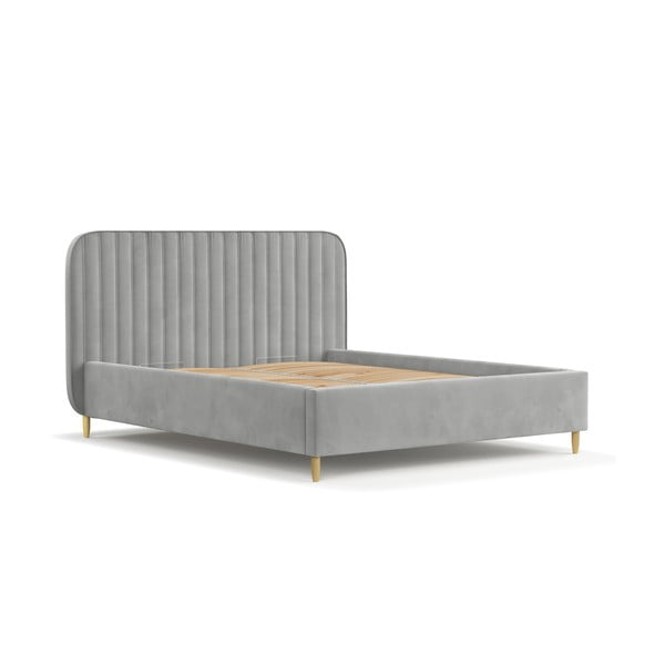 Letto matrimoniale grigio imbottito con spazio contenitivo con griglia inclusa 180x200 cm Noto – Maison de Rêve