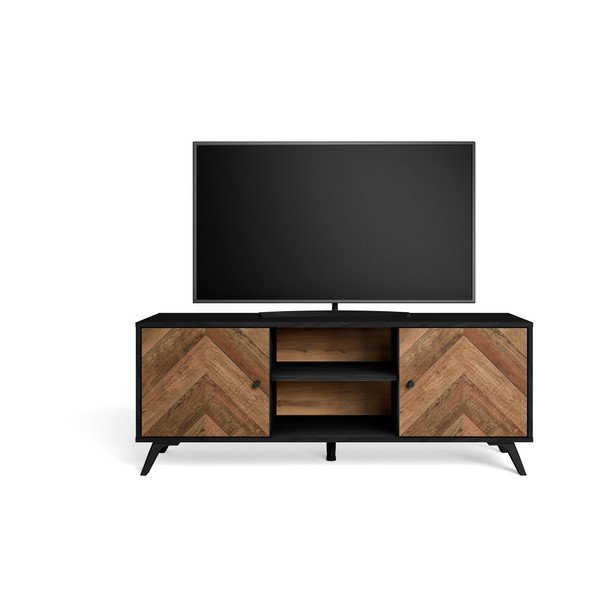 Tavolo TV nero in noce 136x53 cm Chevrons - Marckeric-image-4
