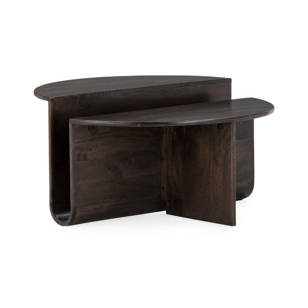 Tavolino da salotto rotondo marrone scuro in mango massiccio ø 80 cm Divya – MOME