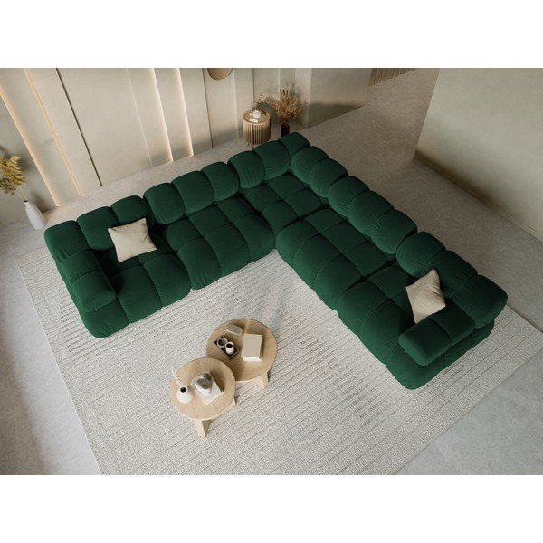 Divano angolare componibile verde scuro con rivestimento in velluto – Micadoni -image-1