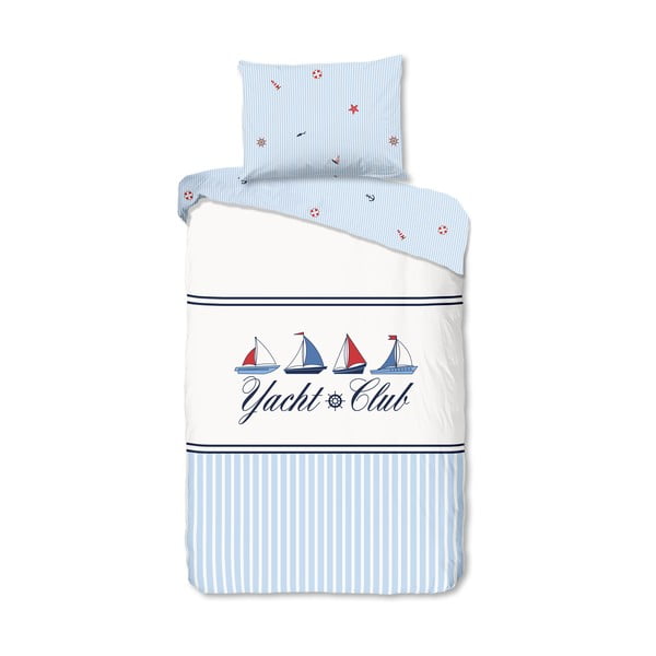 Set copripiumino e federa bianco/blu in cotone per letto singolo 140x200 cm Yachtclub – Good Morning