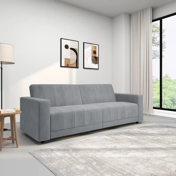 Divano grigio chiaro reclinabile/allungabile con rivestimento in velluto 225 cm Allie – Støraa-image-4
