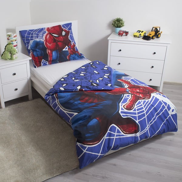 Biancheria da letto per bambini con effetto fosforescente rossa/blu in cotone per letto singolo 140x200 cm Spider-man – Jerry Fabrics-image-2