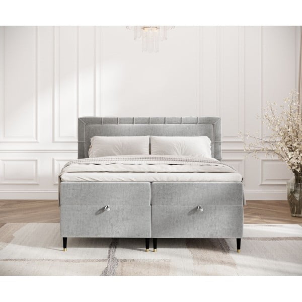 Letto boxspring grigio chiaro con spazio contenitivo 180x200 cm Voyage - Maison de Rêve-image-4