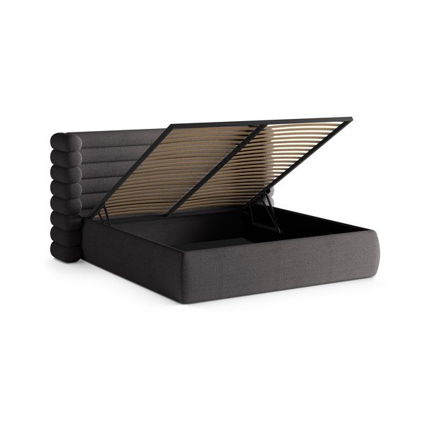 Letto matrimoniale imbottito grigio scuro con contenitore con rete inclusa 160x200 cm Mount – Micadoni -image-2