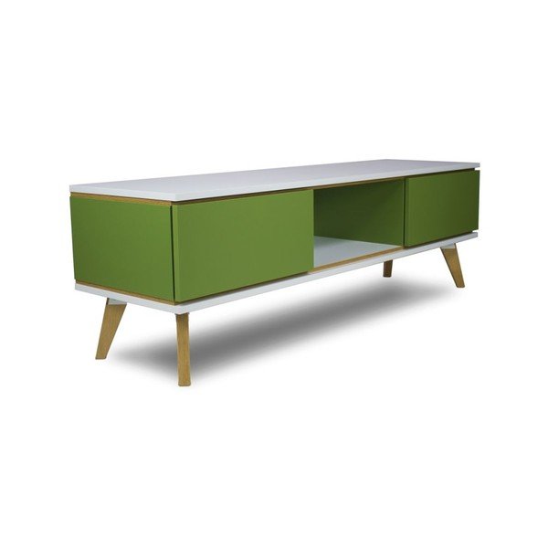 TV komoda v dekoru dřeva se zelenými detaily SKANDICA Jorgen-image-1