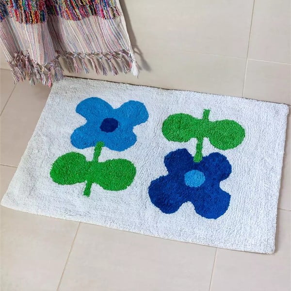 Tappetino per il bagno bianco/blu 50x80 cm Blue Flowers – Rex London-image-1