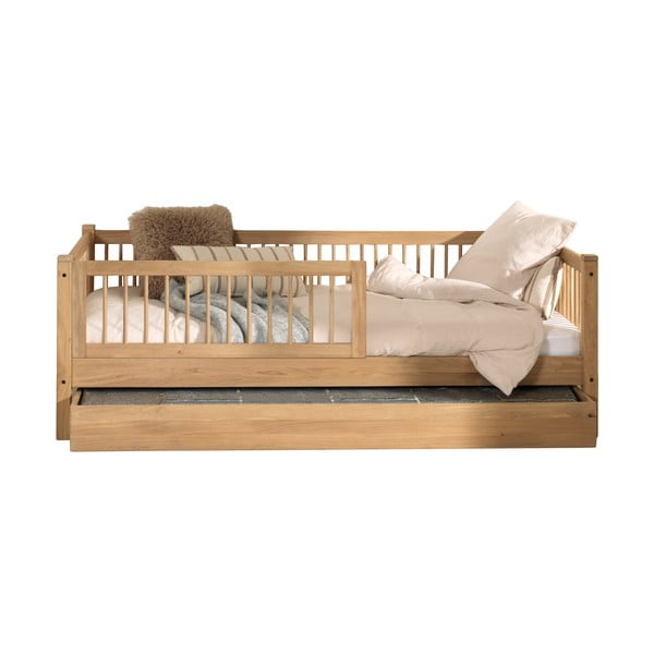 Letto da bambini estraibile di colore naturale in rovere massiccio con rete inclusa 90x200 cm Forrest – Vipack