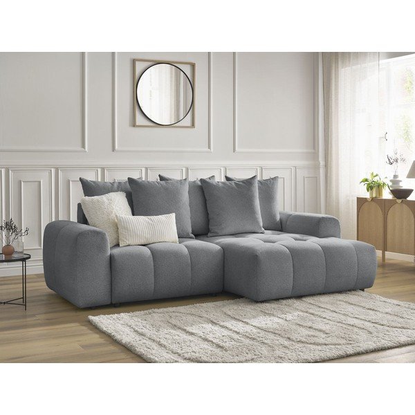 Divano angolare grigio allungabile/con contenitore (con penisola a destra/con chaise lounge) con rivestimento in ciniglia Roxelane – Bobochic Paris-image-4