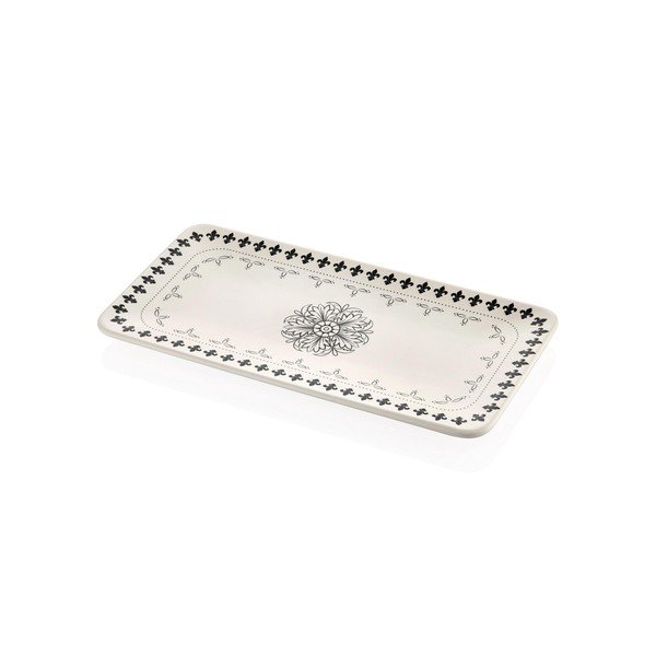 Piatto da portata in porcellana crema con ornamento nero Libre, 32 x 17 cm - Mia
