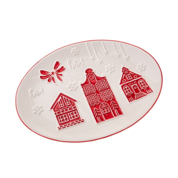 Piatto da portata bianco in ceramica a tema natalizio Christmas cottage – Dakls