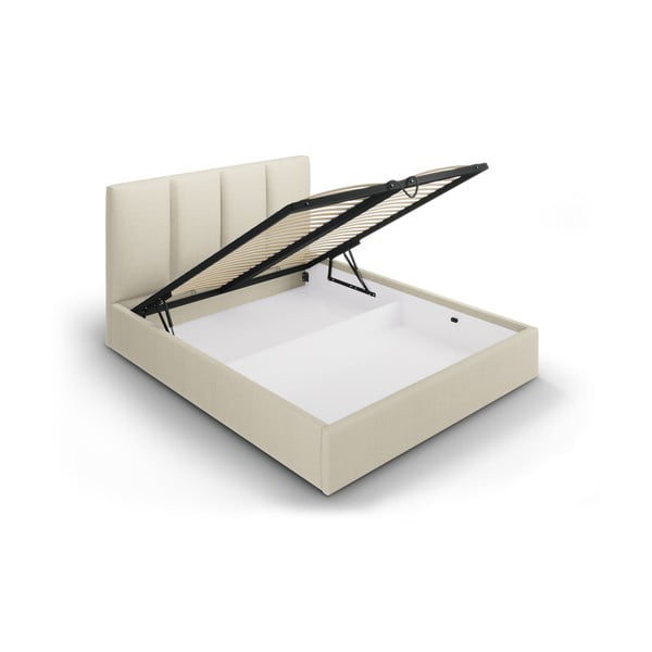 Letto matrimoniale imbottito beige con contenitore con griglia 140x200 cm Juniper - Mazzini Beds-image-3