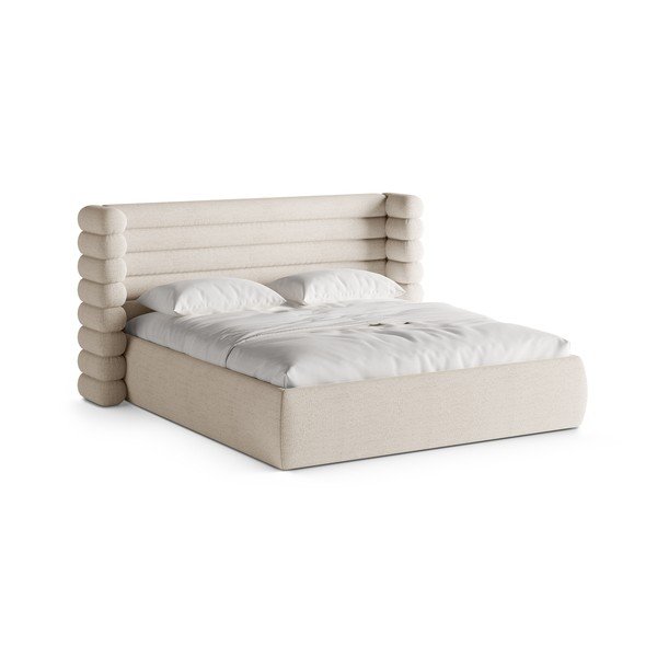 Letto matrimoniale imbottito beige con contenitore con rete inclusa 200x200 cm Mount – Micadoni 
