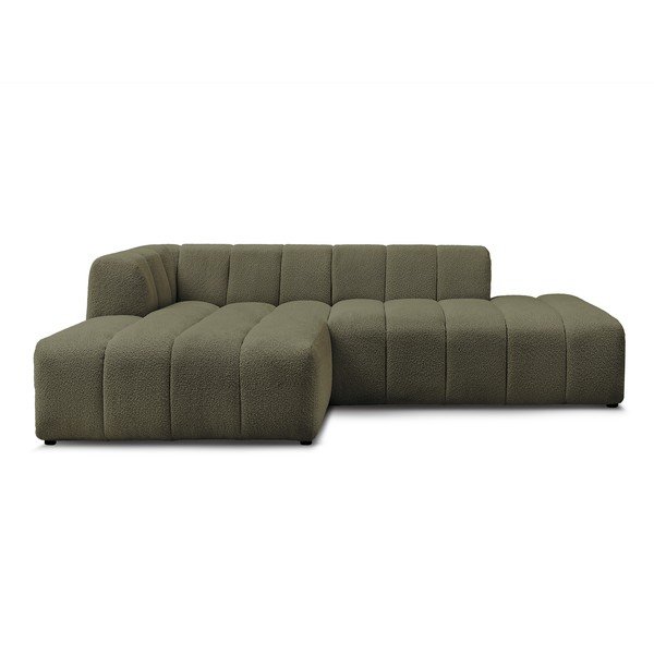 Divano angolare verde (penisola a sinistra/chaise lounge) con rivestimento in bouclé Annecy – Bobochic Paris