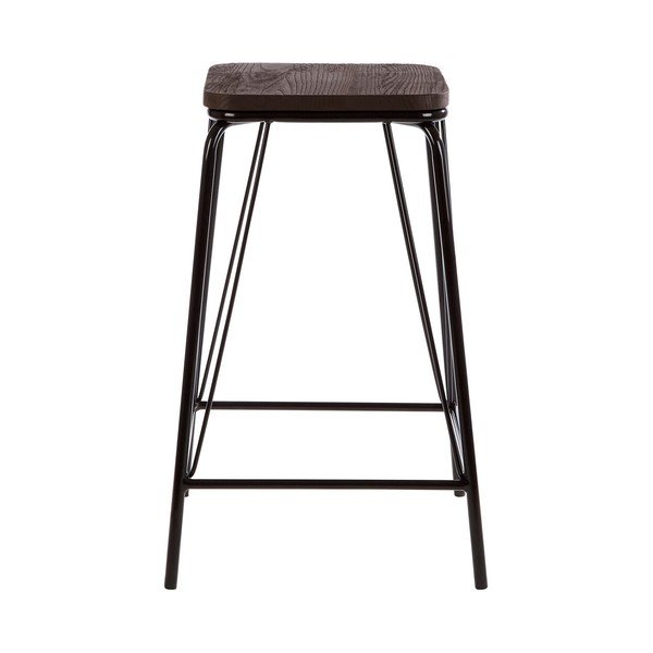 Sgabello nero/marrone in olmo massiccio District – Premier Housewares-image-2