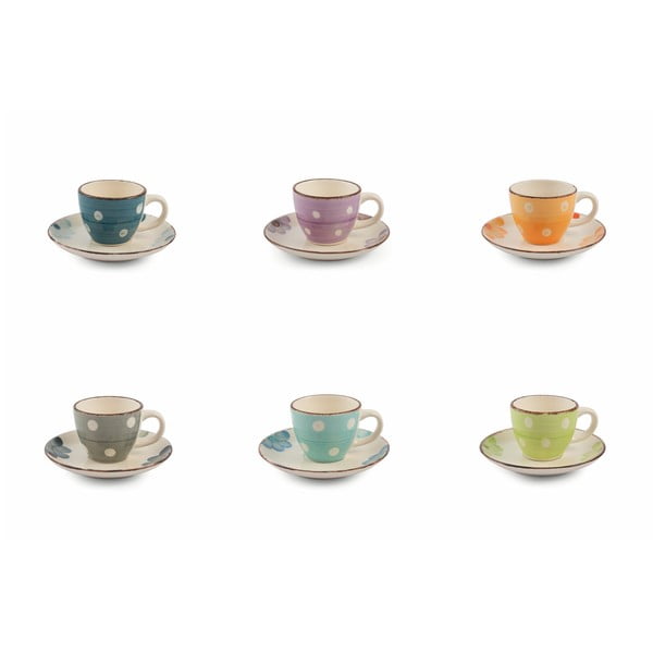 Set di 6 tazze da espresso colorate con piattini in gres Tazzine Margarita - VDE Tivoli 1996