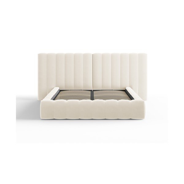 Letto matrimoniale imbottito beige con contenitore e griglia 160x200 cm Gina - Milo Casa-image-1