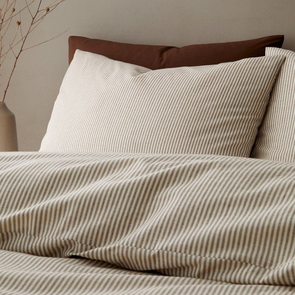 Set copripiumino e federa grigio tortora per letto singolo 135x200 cm Cotton Rich Narrow Woven Stripe – Pineapple Elephant-image-1