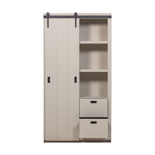 Armadietto greige in pino massiccio con porte scorrevoli 122x230x37 cm Slide – vtwonen-image-3