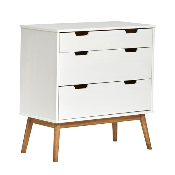 Cassettiera bianca in legno di pino massiccio, larghezza 80 cm Baku - Marckeric-image-2