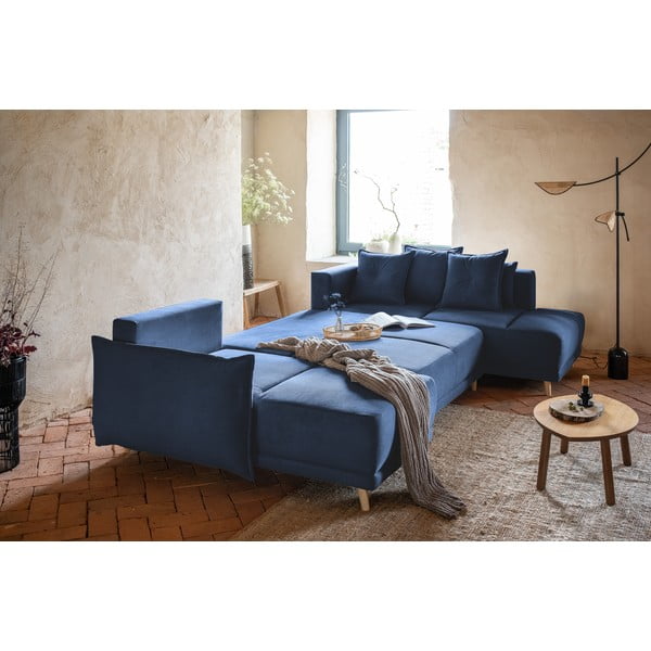 Divano letto angolare in velluto a coste blu scuro (angolo destro a forma di U) Lazy Lukka - Miuform-image-4