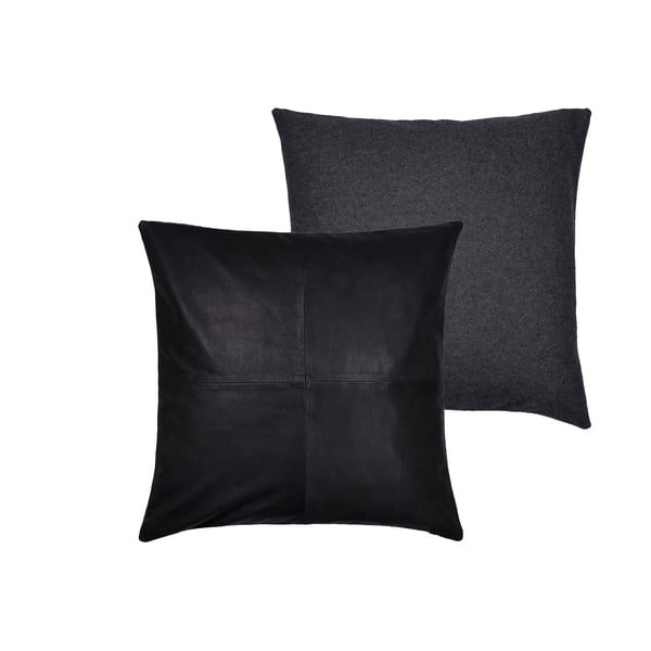 Cuscino Vincent in lana e pelle nera, 45 x 45 cm Lodge - Södahl-image-2