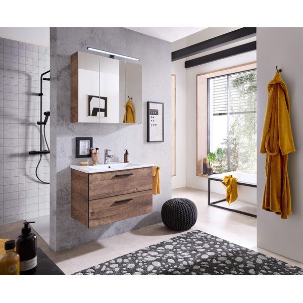 Mobile bagno sospeso marrone con specchio 75x70 cm Set 374 - Pelipal-image-1