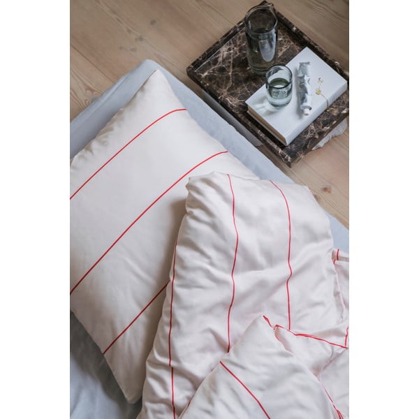 Biancheria da letto singola in cotone satin rosso e beige 140x200 cm Align - Mette Ditmer Denmark-image-3