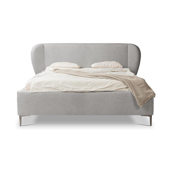 Letto matrimoniale imbottito grigio chiaro con rete inclusa 140x200 cm Makana – Makamii-image-3
