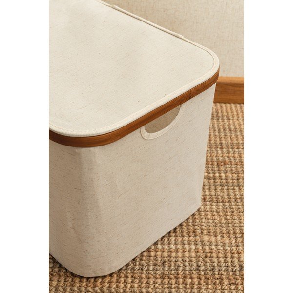 Scatola con coperchio color crema in tessuto 40,5x33x30 cm Bamboo/Linen – Bigso-image-4