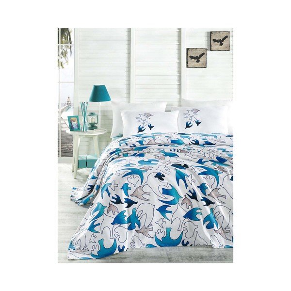 Přehoz přes postel na dvoulůžko s povlaky na polštáře a prostěradlem Yalcin, 200 x 235 cm