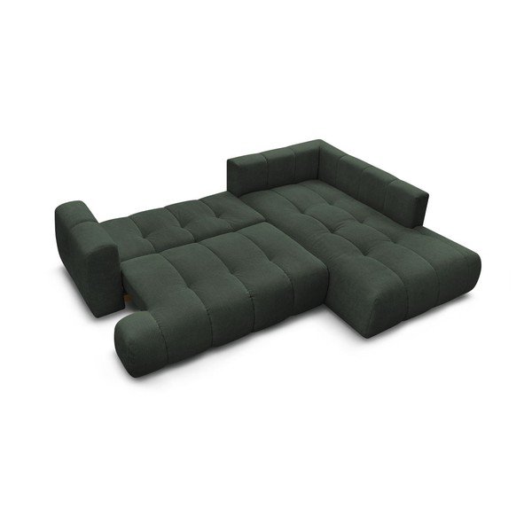 Divano angolare verde allungabile e con contenitore (penisola a destra/a L) con rivestimento in ciniglia Fuji – Bobochic Paris-image-4