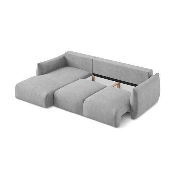 Divano angolare grigio chiaro allungabile (con penisola a sinistra/con chaise lounge) con rivestimento in ciniglia Leila – Makamii-image-4