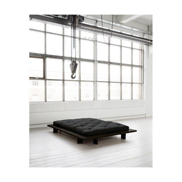 Letto matrimoniale in legno di pino con materasso Double Latex Nero/Nero, 140 x 200 cm Japan - Karup Design-image-3
