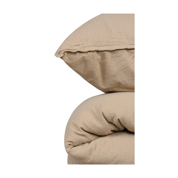 Biancheria da letto in mussola beige per letto matrimoniale 200x200 cm Stonewashed - Mijolnir-image-3