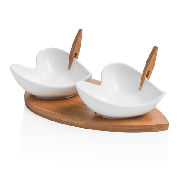 Set di 2 ciotole da portata con vassoio in bambù e due spiedini Coeur Blanc - Brandani