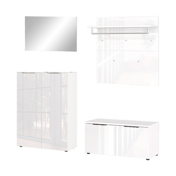 Mobile bianco  per ingresso con specchio - appendiabiti - panca set 4 pz Genova - Germania