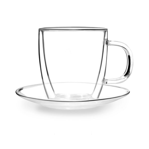 Set di 2 tazze in vetro a doppia parete con piattino , 250 ml Amo - Vialli Design