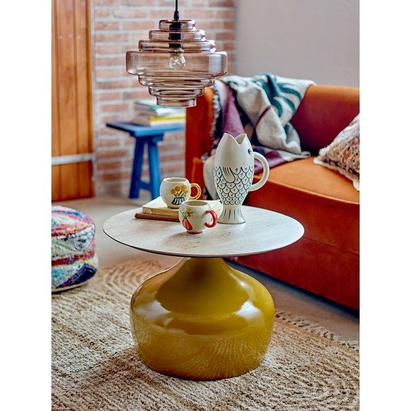 Tavolino da salotto rotondo giallo con piano in ceramica ø 60 cm Lecco – Bloomingville-image-2