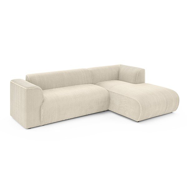 Divano angolare beige (con penisola a destra/con chaise lounge) con rivestimento in velluto a coste Merid  – Ropez-image-2